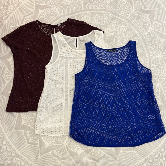 Old Navy Tops - OLD NAVY SHEER LACE SUMMER SHIRT BUNDLE 3 SIZE L LARGE WHITE BLUE MAROON 332 EUC